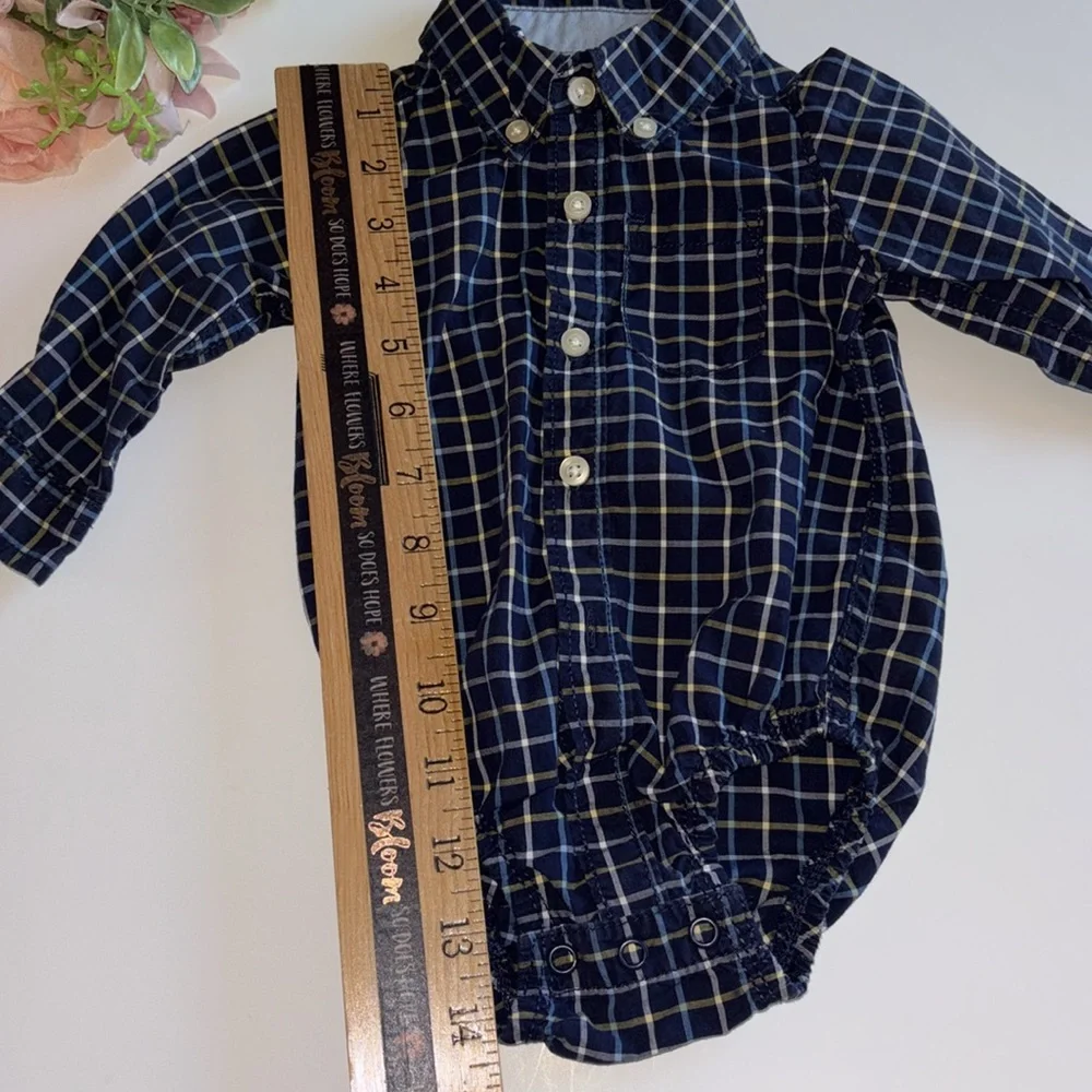 Baby Blue Plaid Carters Button Down 3M Shirt Onesie Baby Boy Blue Long Sleeve